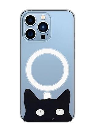 Магнітний чохол на iphone 13 pro max із підтримкою magsafe :: котик (принт 119)