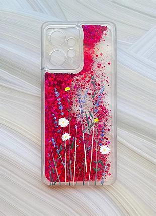 Чехол с плавающими розовыми блестками на xiaomi redmi note 12 4g полевые цветы (принт 270)