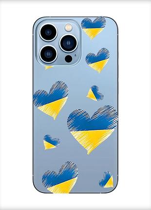 Прозорий чохол на apple iphone 13 pro max :: сердечка. україна (принт 258)