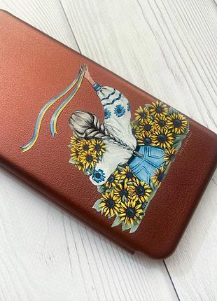 Чехол-книжка с рисунком на xiaomi redmi note 7/7 pro :: бордовый :: девушка с лентой /принт 25/ 2