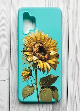 Матовый бирюзовый чехол на samsung galaxy a32 подсолнечник (принт 274)