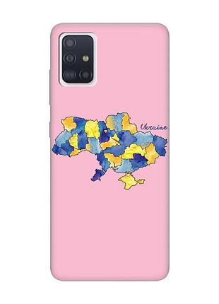 Матовый розовый чехол на samsung galaxy a71 / a715 :: карта украины (принт 261)