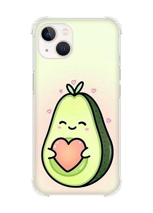 Чехол с утолщёнными углами на iphone 14 plus :: кавай авокадо с сердечком (принт 310)