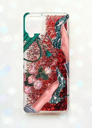 Чохол з плаваючими блискітками samsung galaxy a12 червоний :: туфельки і квіти (принт 225)