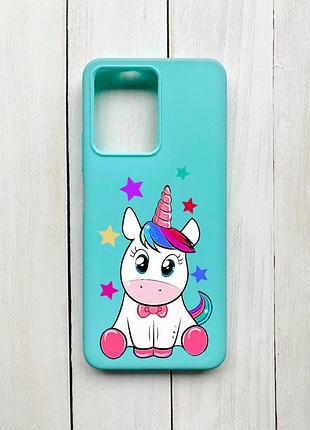 Матовый бирюзовый чехол на xiaomi redmi note 12 единорог (принт 102)