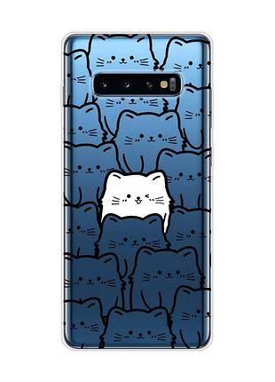 Прозрачный чехол на samsung galaxy s10 plus котики (принт 392)