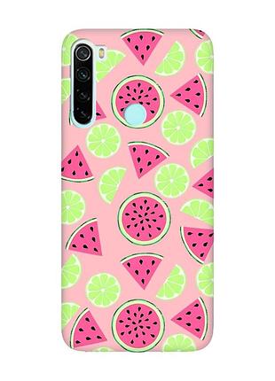 Матовый розовый чехол на xiaomi redmi note 8 :: арбузы и лайм (принт 345)