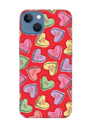 Матовий червоний чохол на apple iphone 13 :: сердечка з текстом (принт 333)
