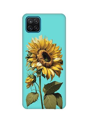 Матовый бирюзовый чехол для samsung galaxy a12 :: подсолнечник (принт 274)