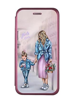 Чохол-книжка з малюнком для samsung galaxy a10 (2019) a105 бордовий :: мама і донька (принт 56)