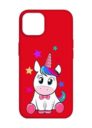 Матовый красный чехол на apple iphone 14 :: единорог (принт 102)