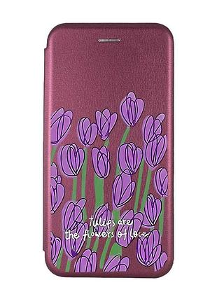 Чехол-книжка с рисунком на iphone 7/8/se 2020 :: бордовый :: тюльпаны (принт 265)