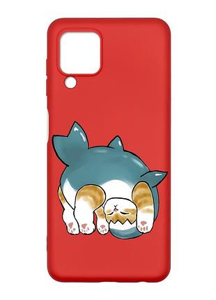 Матовий червоний чохол на samsung galaxy m32/a22/m22 4g :: котик акула (принт 378)