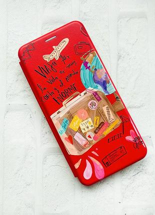 Чехол-книжка с рисунком для xiaomi redmi note 8t красный :: путешествия (принт 329) 2