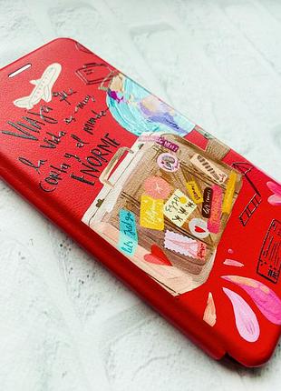 Чехол-книжка с рисунком для xiaomi redmi note 8t красный :: путешествия (принт 329) 3