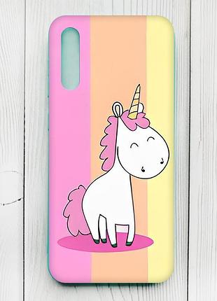 Матовий чохол з бірюзовими боками на samsung galaxy а50 (2019) а505f :: єдиноріг (принт 104)