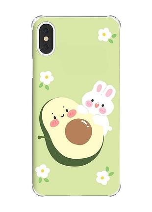 Чехол с утолщёнными углами на iphone x/xs :: авокадо и зайчонок (принт 311)