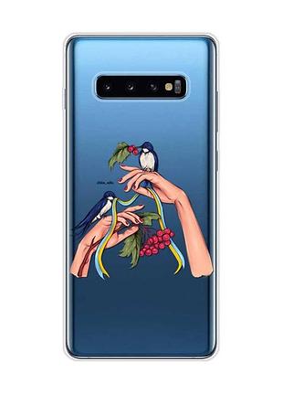 Прозрачный чехол на samsung galaxy s10 plus :: ласточки (патриотический принт 15)