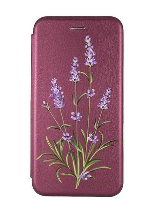 Чехол-книжка с рисунком на iphone 7/8/se 2020 :: бордовый :: веточки лаванды (принт 266)