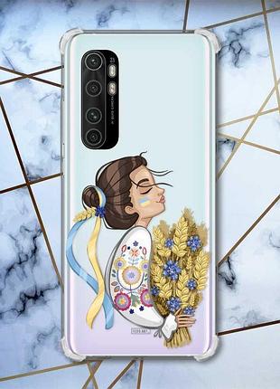 Чохол з потовщеними кутами на xiaomi mi note 10 lite українка з колосками (принт 172)