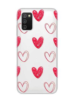 Прозорий чохол на samsung galaxy a03s :: сердечка червоні (принт 77)