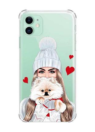 Чехол с утолщёнными углами на iphone 11 :: девушка с собачкой (принт 142)