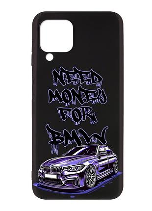 Матовый черный чехол на samsung galaxy a12 хочу бмв (принт 386)