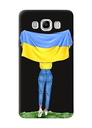 Матовый черный чехол на samsung galaxy j7(2016) j710 :: девушка с флагом (принт 263)