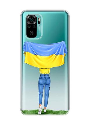 Прозрачный чехол на xiaomi redmi note 10 / note 10s :: девушка с флагом (принт 263)