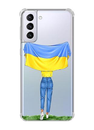 Чехол с утолщёнными углами на samsung galaxy s21 plus :: девушка с флагом (принт 263)