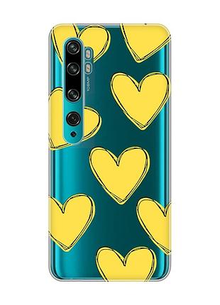 Прозорий чохол на xiaomi mi note 10/note 10 pro :: сердечка жовті (принт 259)