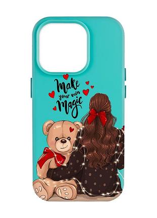 Матовий бірюзовий чохол на apple iphone 14 pro max :: дівчина з ведмедиком (принт 188)