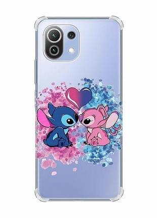 Чохол з потовщеними кутами на xiaomi mi 11 lite стіч і ангел (принт 391)