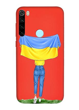 Матовый красный чехол на xiaomi redmi note 8t :: девушка с флагом (принт 263)