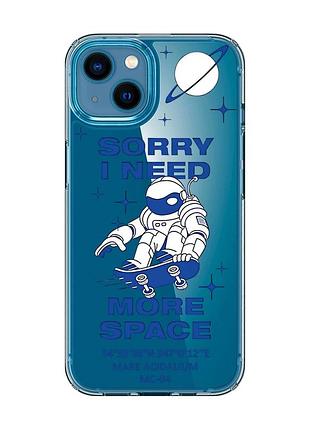 Прозрачный чехол на iphone 13 mini :: космонавт на скейте (принт 248)