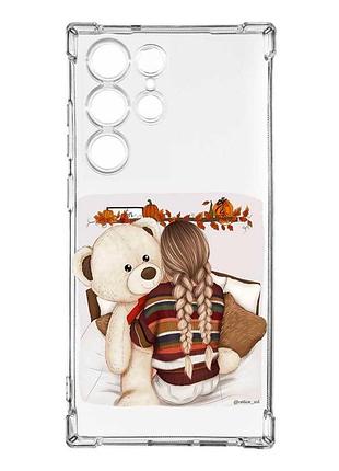 Чехол с утолщёнными углами на samsung galaxy s23 ultra :: девочка с мишкой (принт 117)
