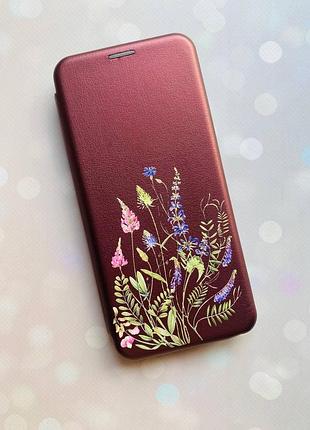 Чехол-книжка с рисунком для xiaomi redmi note 7/ redmi note 7 pro бордовый :: цветочная идиллия (принт 382) 2