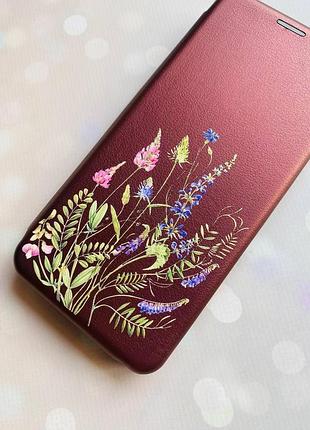 Чехол-книжка с рисунком для xiaomi redmi note 7/ redmi note 7 pro бордовый :: цветочная идиллия (принт 382) 3