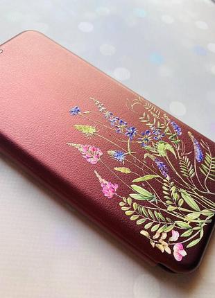 Чехол-книжка с рисунком для xiaomi redmi note 7/ redmi note 7 pro бордовый :: цветочная идиллия (принт 382) 4