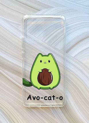 Прозрачный чехол на motorola moto g72 :: котик авокадо (принт 306)
