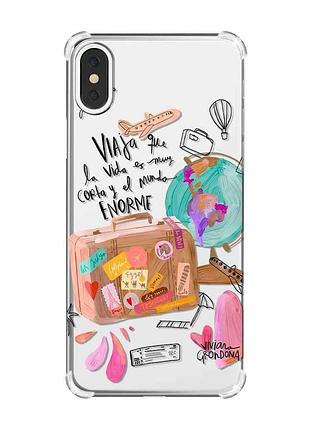 Чохол з потовщеними кутами на iphone x/xs :: настрій подорожувати (принт 329)