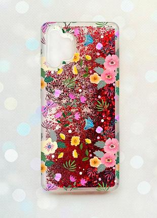 Чохол з плаваючими блискітками samsung galaxy a32 червоний :: квітковий фон (принт 369)