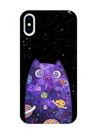 Матовый чехол с розовыми боками на iphone x / xs :: фиолетовая кошка (принт 361)