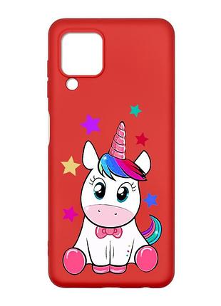Матовый красный чехол на samsung galaxy a22 4g/m32/m22 :: единорог (принт 102)
