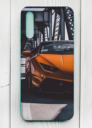 Матовий чохол з бірюзовими боками на samsung galaxy a50 (2019) a505/a30s :: авто помаранчеве (принт 237)