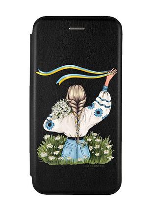Чехол-книжка с рисунком для samsung galaxy a24 черный :: девушка с лентой (принт 17)