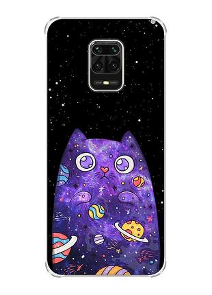 Чехол с утолщёнными углами на xiaomi redmi note 9 pro/ 9s/ 9 pro max :: фиолетовая кошка (принт 361)