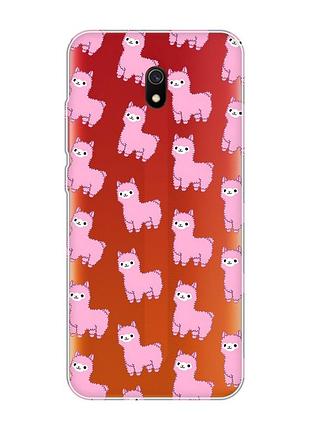 Прозрачный чехол на xiaomi redmi 8a :: ламы розовые (принт 101)