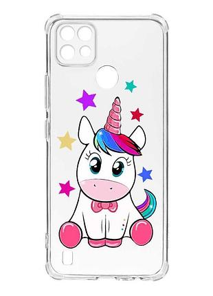 Чехол с утолщёнными углами на realme c21 :: единорог (принт 102)
