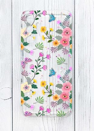 Прозрачный чехол на samsung galaxy s24 fe цветочный фон (принт 369)